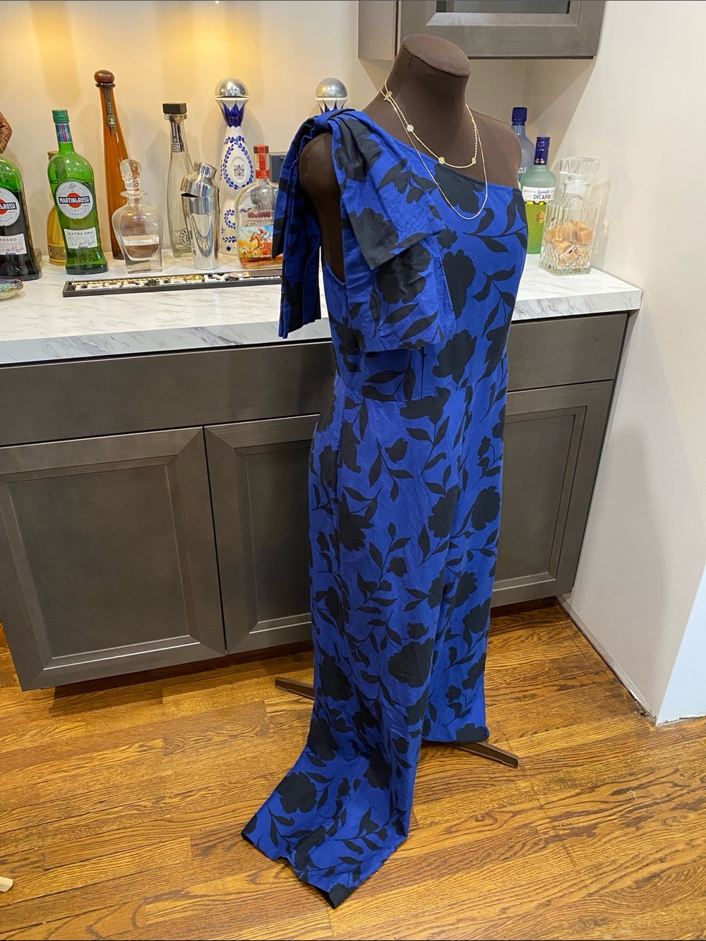 Kate Spade One-Shoulder bow Blue Floral Wide-Leg Jumpsuit coastal cottagecore - Picture 16 of 17